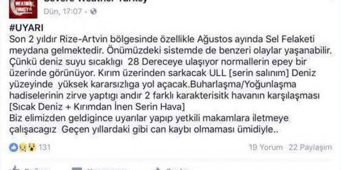 Rize ve Artvin için sosyal medyadan sel ve afet uyarısı