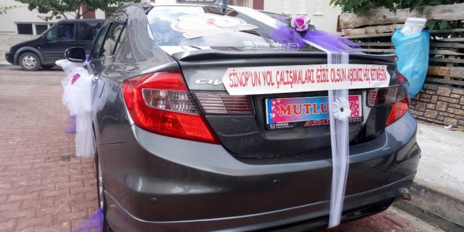 Sinop’un yol çalışması gelin arabalarına konu oldu