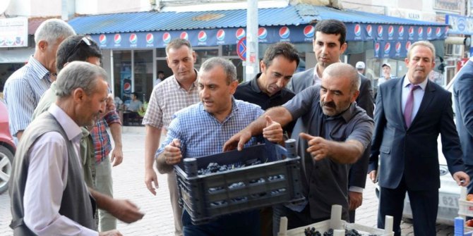 Vali Sonel, üzüm kasası taşıdı, çocuklara hediye verdi