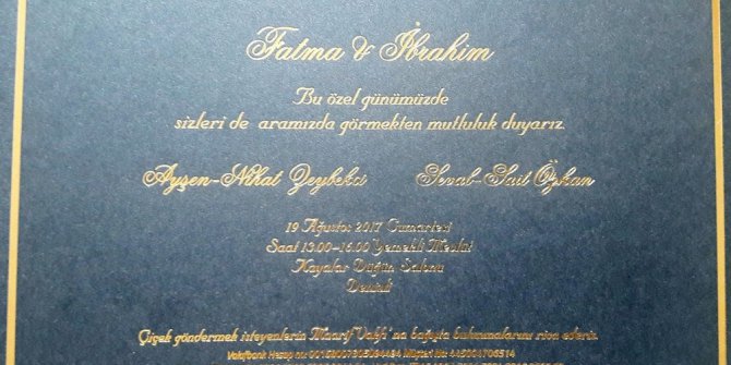 Bakan Zeybekci’nin kızının düğün davetiyesinde çiçek yerine Maarif Vakfı’na bağış çağrısı