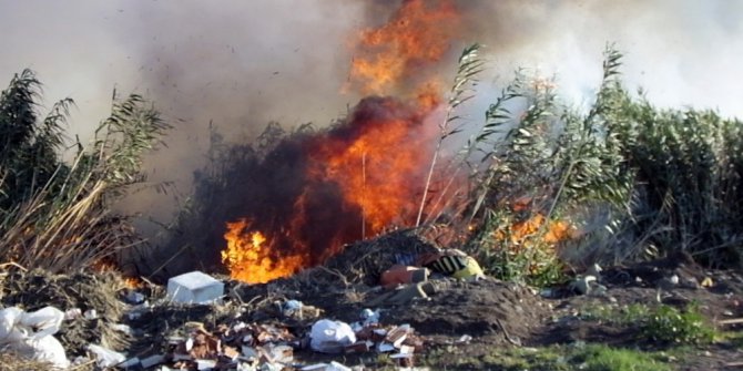 Sazlık yangını ilçeyi duman altında bıraktı