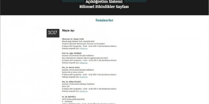 Açıköğretim Sistemi Bilimsel Etkinlikler Sayfası yeni döneme hazır