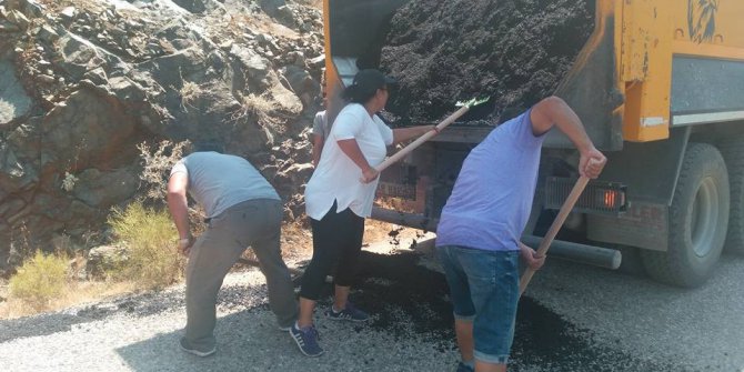 Gazeteciler kazma kürekle yolları düzeltti