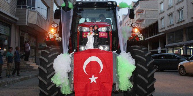 Damat Çiftçi Olunca Traktörü Gelin Aracı Yaptı