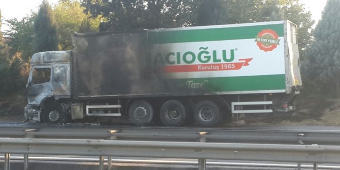 Seyir halindeki kamyon alev alev yandı