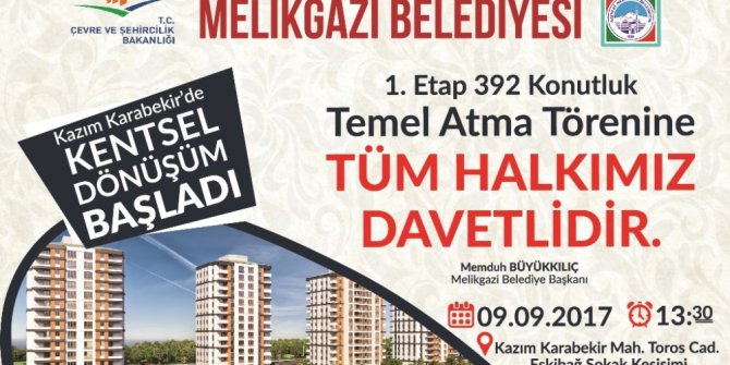 Melikgazi Belediyesi 396 dairelik konutun temelini atacak