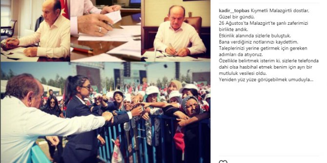 Başkan Topbaş, Instagram’dan Malazgirt’e mesaj gönderdi