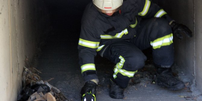 Su kanalında kedi kurtarma operasyonu