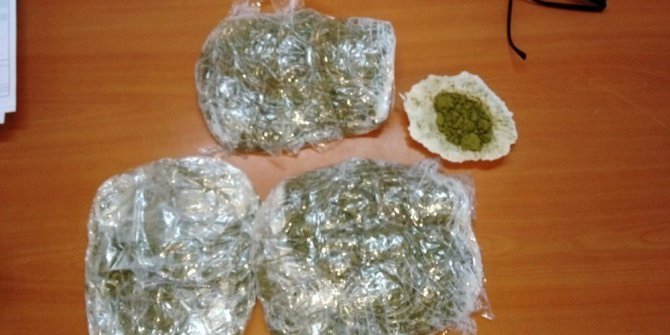 Bel ve ayaklarına sardığı uyuşturucuyu narkotik köpeğinden gizleyemedi