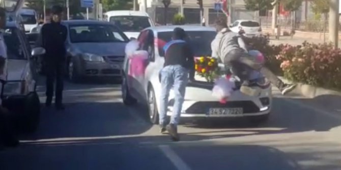 Düğün konvoyunda tehlikeli anlar
