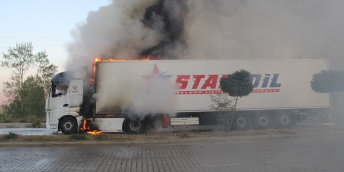 Seyir halindeki tır alev alev yandı