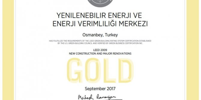 GAP Yenev’e uluslararası altın sertifika ödülü