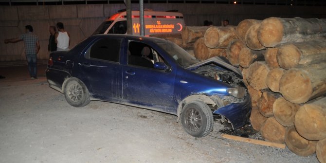 Otomobil tomruk istifine çarptı: 1 yaralı