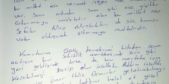 Osmaniyeli şehit Sefa’nın, Şehit Ömer Halisdemir’e yazdığı ilginç mektup