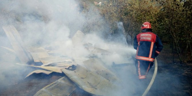 Fındık bahçesinde bulunan baraka yandı