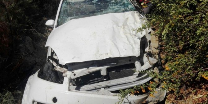 Dereye uçan otomobilin sürücüsü yaralandı