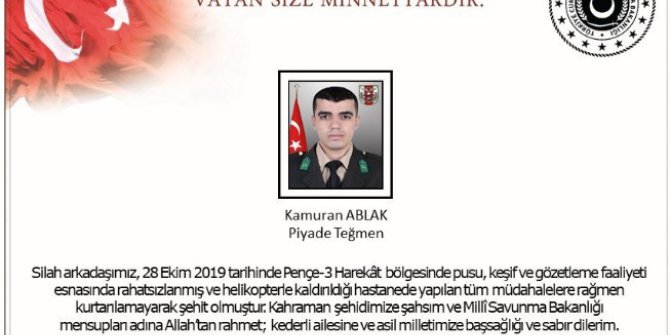 Teğmen Ablak Şehit Düştü