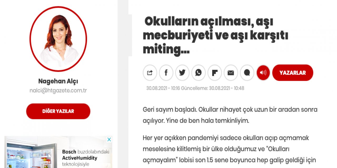 Nagehan Alçı : “Aşı Olmayan Öğretmen Ücretsiz İzne Çıkartılsın”