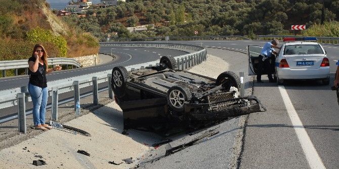 Söke’de Takla Atan Aracın Kadın Sürücüsünü Emniyet Kemeri Kurtardı