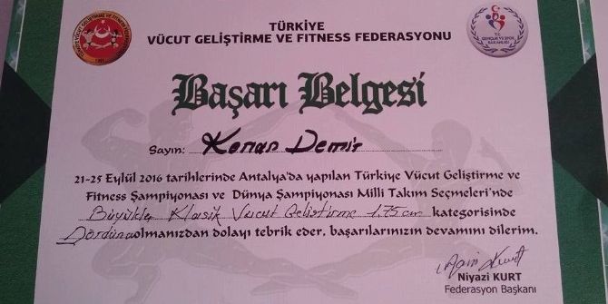 Kenan Demir Vücut Geliştirmede Dördüncülük Elde Etti