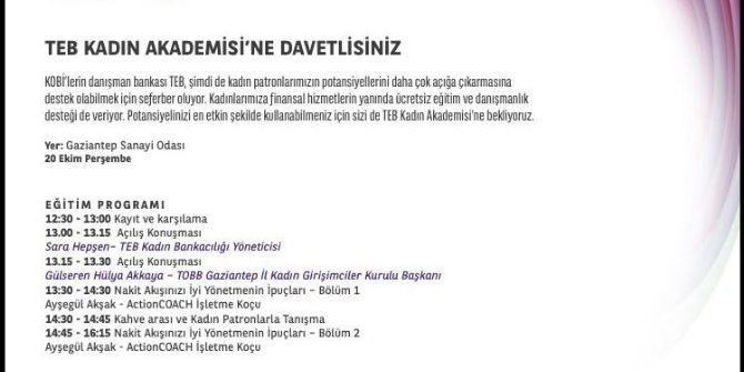 Teb Kadın Akademisi Gaziantep’te Kadın Girişimcilerle Buluşacak