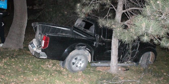 Kontrolden Çıkan Pikap Ağaca Çarparak Durabildi