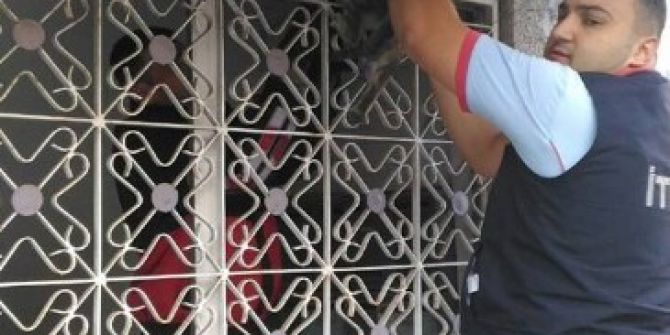 Kedi, Köpekten Kaçarken Demir Korkuluğuna Sıkıştı