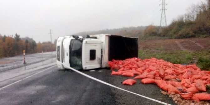 Kömür Yüklü Kamyon Devrildi: 5 Yaralı