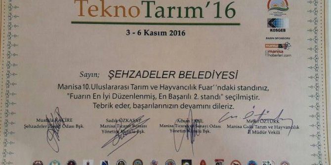 Tekno Tarım Fuarından Şehzadelere Ödül