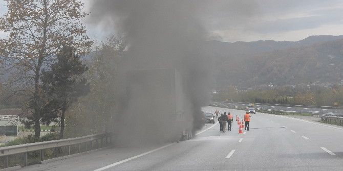 Portakal Yüklü Tır, Tem Otoyolunda Alevlere Teslim Oldu