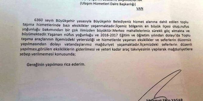 Erciş’teki Toplu Ulaşım Sorunu Van Büyükşehir Belediyesine İletildi