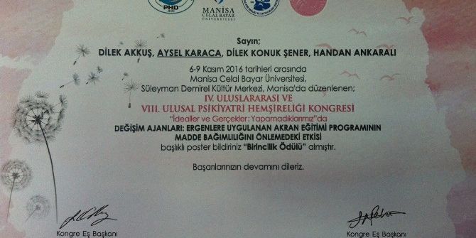 Düzce Üniversitesi Poster Bildirisi Birincilik Ödülüne Layık Görüldü