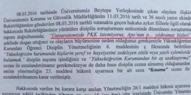 Hacettepe Üniversitesi Rektörlüğü’nden, Bölücü Örgütü Protesto Eden Öğrenciye Ceza