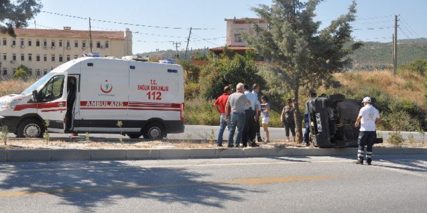 Söke’de Yan Yatan Aracın Bayan Sürücü Şok Yaşadı