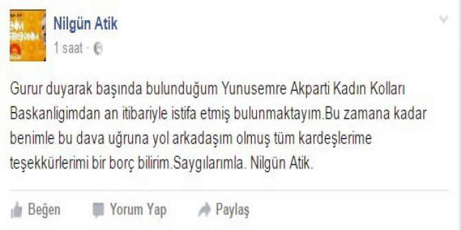 Ak Parti Yunusemre Kadın Kolları Başkanı İstifa Etti