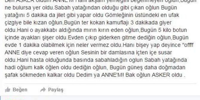 Şehit Tunç’tan Annesine Özlem Dolu Paylaşım