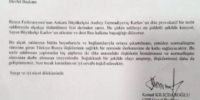 Kılıçdaroğlu, Rusya Devlet Başkanı Putin’e Taziye Mektubu Gönderdi