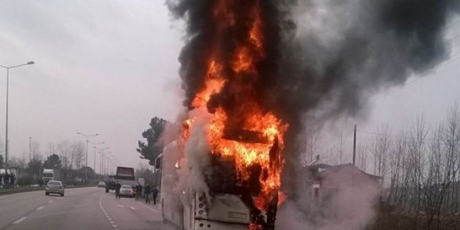 Samsun’da Yolcu Otobüsü Alev Alev Yandı