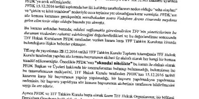 Fenerbahçe’den Tff’ye Tepki