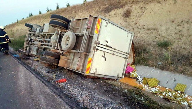 Yumurta Yüklü Kamyonet Devrildi: 2 Yaralı