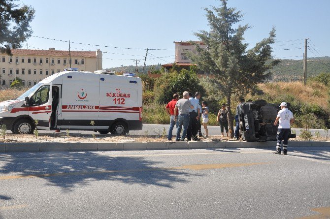 Söke’de Yan Yatan Aracın Bayan Sürücü Şok Yaşadı