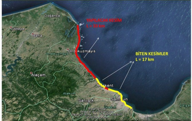 Samsun’da 50 Kilometrelik Sahil Düzenlemesinin 17 Km’si Tamam