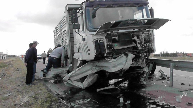 Lastiği Patlayan Kamyon Bariyerleri Biçti