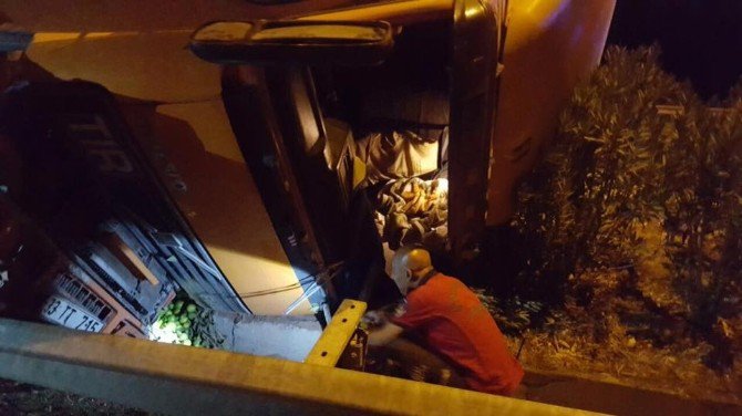 Meyve Yüklü Kamyon Devrildi: 1 Yaralı