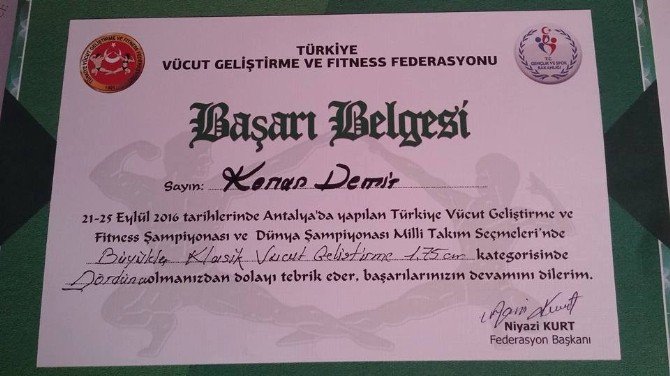 Kenan Demir Vücut Geliştirmede Dördüncülük Elde Etti