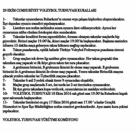 Buharkent Kaymakamlığı’ndan ’Cumhuriyet’ Voleybol Turnuvası