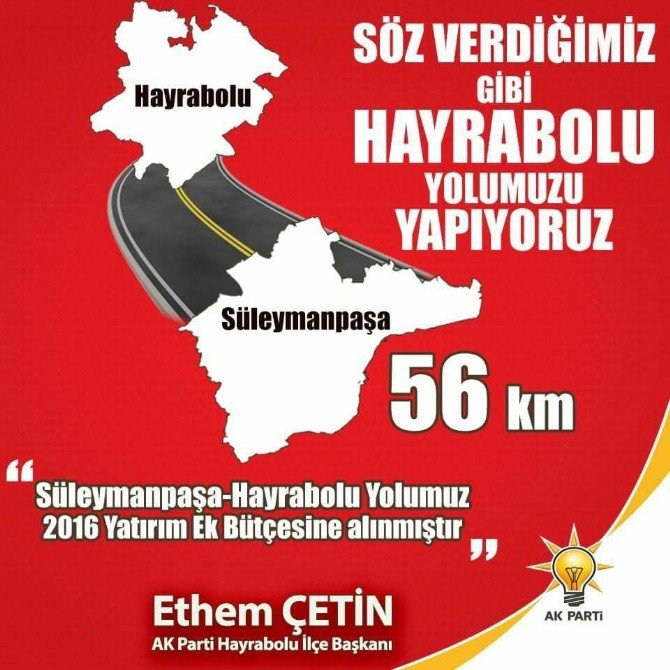 Süleymanpaşa - Hayrabolu Karayolu Duble Yol Olacak