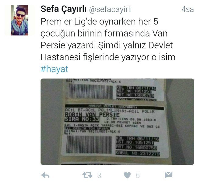 Robbin Van Persie’ye Hastane Fişi