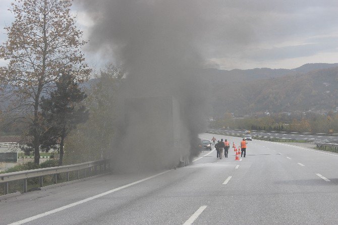 Portakal Yüklü Tır, Tem Otoyolunda Alevlere Teslim Oldu