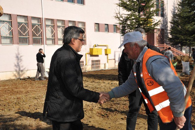 Bozüyük Belediyesi’nden Fen Lisesi’nin Bahçesine Çim Ekimi